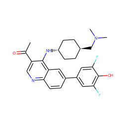 CC(=O)c1cnc2ccc(-c3cc(F)c(O)c(F)c3)cc2c1N[C@H]1CC[C@H](CN(C)C)CC1 ZINC000473164978