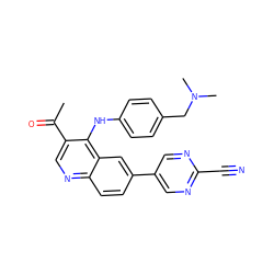 CC(=O)c1cnc2ccc(-c3cnc(C#N)nc3)cc2c1Nc1ccc(CN(C)C)cc1 ZINC000114038152