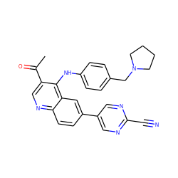 CC(=O)c1cnc2ccc(-c3cnc(C#N)nc3)cc2c1Nc1ccc(CN2CCCC2)cc1 ZINC000114037254