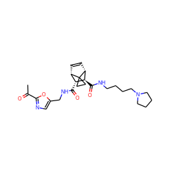 CC(=O)c1ncc(CNC(=O)[C@@H]2[C@@H]3C=C[C@H]([C@H]2C(=O)NCCCCN2CCCC2)C32CC2)o1 ZINC000168474652