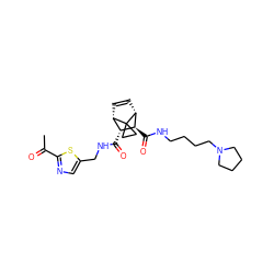 CC(=O)c1ncc(CNC(=O)[C@@H]2[C@@H]3C=C[C@H]([C@H]2C(=O)NCCCCN2CCCC2)C32CC2)s1 ZINC000168299002