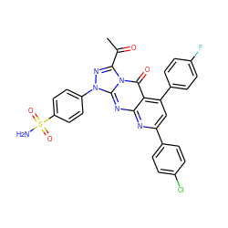 CC(=O)c1nn(-c2ccc(S(N)(=O)=O)cc2)c2nc3nc(-c4ccc(Cl)cc4)cc(-c4ccc(F)cc4)c3c(=O)n12 ZINC001772647366