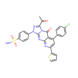 CC(=O)c1nn(-c2ccc(S(N)(=O)=O)cc2)c2nc3nc(-c4cccs4)cc(-c4ccc(Cl)cc4)c3c(=O)n12 ZINC001772627665