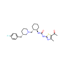 CC(=O)c1sc(NC(=O)N[C@@H]2CCCC[C@H]2CN2CCC[C@@H](Cc3ccc(F)cc3)C2)nc1C ZINC000013613346