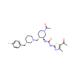 CC(=O)c1sc(NC(=O)N[C@@H]2CN(C(C)=O)CC[C@H]2CN2CCC[C@@H](Cc3ccc(F)cc3)C2)nc1C ZINC000028975388