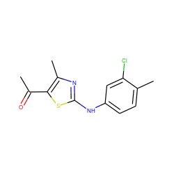 CC(=O)c1sc(Nc2ccc(C)c(Cl)c2)nc1C ZINC000000051624