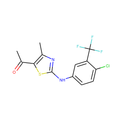 CC(=O)c1sc(Nc2ccc(Cl)c(C(F)(F)F)c2)nc1C ZINC000299863056