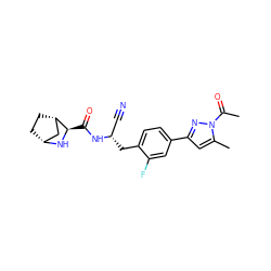 CC(=O)n1nc(-c2ccc(C[C@@H](C#N)NC(=O)[C@H]3N[C@@H]4CC[C@H]3C4)c(F)c2)cc1C ZINC000226087923