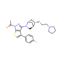 CC(=O)n1nc(N2C[C@H]3C[C@H]2C[C@@H]3OCCN2CCCC2)c2c(-c3ccc(F)cc3)csc21 ZINC000653663967