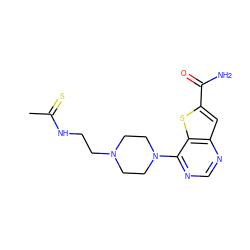 CC(=S)NCCN1CCN(c2ncnc3cc(C(N)=O)sc23)CC1 ZINC000095590923