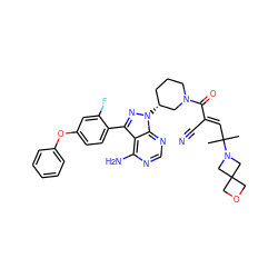 CC(C)(/C=C(\C#N)C(=O)N1CCC[C@@H](n2nc(-c3ccc(Oc4ccccc4)cc3F)c3c(N)ncnc32)C1)N1CC2(COC2)C1 ZINC000207715309