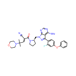 CC(C)(/C=C(\C#N)C(=O)N1CCC[C@@H]1Cn1nc(-c2ccc(Oc3ccccc3)cc2F)c2c(N)ncnc21)N1CCOCC1 ZINC000224228798