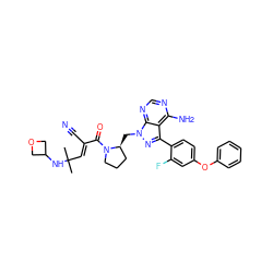 CC(C)(/C=C(\C#N)C(=O)N1CCC[C@@H]1Cn1nc(-c2ccc(Oc3ccccc3)cc2F)c2c(N)ncnc21)NC1COC1 ZINC000207785019