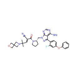 CC(C)(/C=C(\C#N)C(=O)N1CCC[C@H]1Cn1nc(-c2ccc(Oc3ccccc3)cc2F)c2c(N)ncnc21)N1CC2(COC2)C1 ZINC000207759721