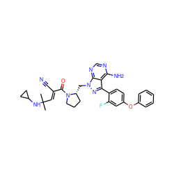 CC(C)(/C=C(\C#N)C(=O)N1CCC[C@H]1Cn1nc(-c2ccc(Oc3ccccc3)cc2F)c2c(N)ncnc21)NC1CC1 ZINC000208126961