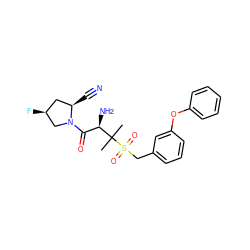 CC(C)([C@H](N)C(=O)N1C[C@@H](F)C[C@H]1C#N)S(=O)(=O)Cc1cccc(Oc2ccccc2)c1 ZINC000028565519