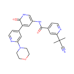 CC(C)(C#N)c1cc(C(=O)Nc2c[nH]c(=O)c(-c3ccnc(N4CCOCC4)c3)c2)ccn1 ZINC000220700433