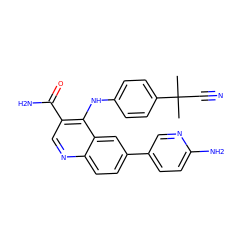 CC(C)(C#N)c1ccc(Nc2c(C(N)=O)cnc3ccc(-c4ccc(N)nc4)cc23)cc1 ZINC000653755597