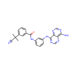 CC(C)(C#N)c1cccc(C(=O)Nc2cccc(Nc3ncnc4c(N)ncnc34)c2)c1 ZINC000166224953