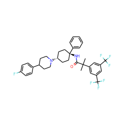 CC(C)(C(=O)N[C@]1(c2ccccc2)CC[C@@H](N2CCC(c3ccc(F)cc3)CC2)CC1)c1cc(C(F)(F)F)cc(C(F)(F)F)c1 ZINC000253708572