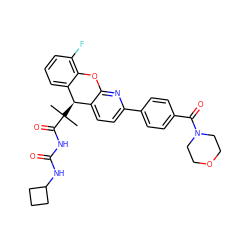 CC(C)(C(=O)NC(=O)NC1CCC1)[C@@H]1c2ccc(-c3ccc(C(=O)N4CCOCC4)cc3)nc2Oc2c(F)cccc21 ZINC000299835272