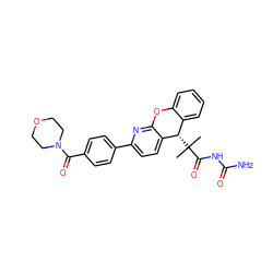 CC(C)(C(=O)NC(N)=O)[C@H]1c2ccccc2Oc2nc(-c3ccc(C(=O)N4CCOCC4)cc3)ccc21 ZINC000299826578