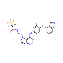 CC(C)(C(=O)NCCn1ccc2ncnc(Nc3ccc(Oc4cccc5sncc45)c(Cl)c3)c21)S(C)(=O)=O ZINC000084652299