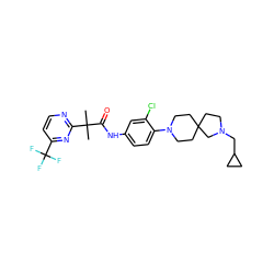 CC(C)(C(=O)Nc1ccc(N2CCC3(CCN(CC4CC4)C3)CC2)c(Cl)c1)c1nccc(C(F)(F)F)n1 ZINC000064559266