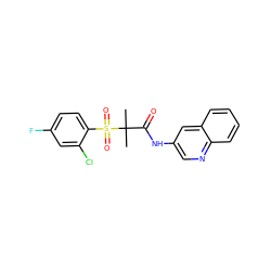 CC(C)(C(=O)Nc1cnc2ccccc2c1)S(=O)(=O)c1ccc(F)cc1Cl ZINC000040881300