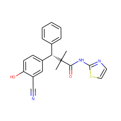 CC(C)(C(=O)Nc1nccs1)[C@@H](c1ccccc1)c1ccc(O)c(C#N)c1 ZINC000072109246