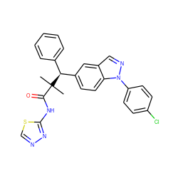 CC(C)(C(=O)Nc1nncs1)[C@@H](c1ccccc1)c1ccc2c(cnn2-c2ccc(Cl)cc2)c1 ZINC000096283941