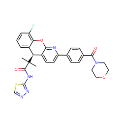 CC(C)(C(=O)Nc1nncs1)[C@@H]1c2ccc(-c3ccc(C(=O)N4CCOCC4)cc3)nc2Oc2c(F)cccc21 ZINC000299824062