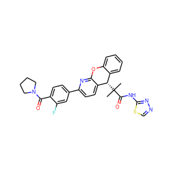 CC(C)(C(=O)Nc1nncs1)[C@H]1c2ccccc2Oc2nc(-c3ccc(C(=O)N4CCCC4)c(F)c3)ccc21 ZINC000073157799