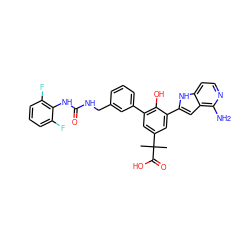 CC(C)(C(=O)O)c1cc(-c2cccc(CNC(=O)Nc3c(F)cccc3F)c2)c(O)c(-c2cc3c(N)nccc3[nH]2)c1 ZINC000101043505