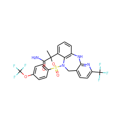 CC(C)(C(N)=O)c1cccc2c1N(S(=O)(=O)c1ccc(OC(F)(F)F)cc1)Cc1ccc(C(F)(F)F)nc1N2 ZINC000043196357