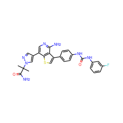 CC(C)(C(N)=O)n1cc(-c2cnc(N)c3c(-c4ccc(NC(=O)Nc5cccc(F)c5)cc4)csc23)cn1 ZINC000063539831