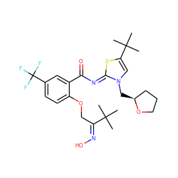 CC(C)(C)/C(COc1ccc(C(F)(F)F)cc1C(=O)/N=c1\sc(C(C)(C)C)cn1C[C@H]1CCCO1)=N/O ZINC000140285456