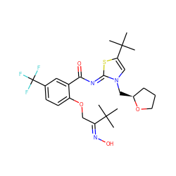 CC(C)(C)/C(COc1ccc(C(F)(F)F)cc1C(=O)/N=c1\sc(C(C)(C)C)cn1C[C@H]1CCCO1)=N\O ZINC000140282709