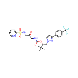 CC(C)(C)[C@@H](Cn1ccc(-c2ccc(C(F)(F)F)cc2)n1)OC(=O)NCC(=O)CNS(=O)(=O)c1ccccn1 ZINC000014972258