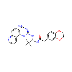 CC(C)(C)[C@@H](NC(=O)Cc1ccc2c(c1)OCCO2)N/C(=N/C#N)Nc1cccc2ncccc12 ZINC000101632073