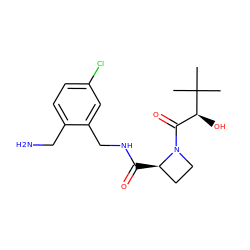 CC(C)(C)[C@@H](O)C(=O)N1CC[C@H]1C(=O)NCc1cc(Cl)ccc1CN ZINC000028362551