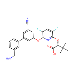 CC(C)(C)[C@@H](Oc1nc(Oc2cc(C#N)cc(-c3cccc(CN)c3)c2)c(F)cc1F)C(=O)O ZINC000205215620