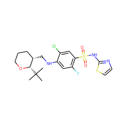 CC(C)(C)[C@@H]1OCCC[C@@H]1CNc1cc(F)c(S(=O)(=O)Nc2nccs2)cc1Cl ZINC001772630704