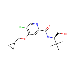 CC(C)(C)[C@H](CO)NC(=O)c1cc(OCC2CC2)c(Cl)cn1 ZINC000149223355