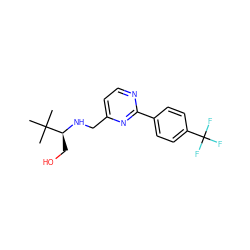 CC(C)(C)[C@H](CO)NCc1ccnc(-c2ccc(C(F)(F)F)cc2)n1 ZINC000204424277