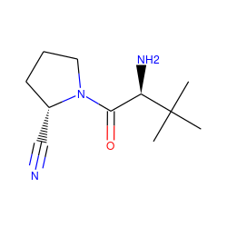 CC(C)(C)[C@H](N)C(=O)N1CCC[C@H]1C#N ZINC000053122800