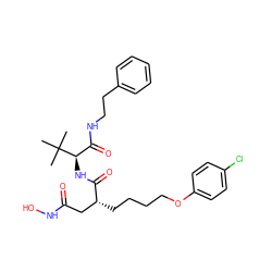 CC(C)(C)[C@H](NC(=O)[C@H](CCCCOc1ccc(Cl)cc1)CC(=O)NO)C(=O)NCCc1ccccc1 ZINC000013742003