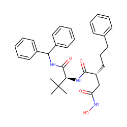 CC(C)(C)[C@H](NC(=O)[C@H](CCCc1ccccc1)CC(=O)NO)C(=O)NC(c1ccccc1)c1ccccc1 ZINC000027653157