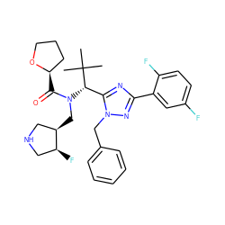 CC(C)(C)[C@H](c1nc(-c2cc(F)ccc2F)nn1Cc1ccccc1)N(C[C@@H]1CNC[C@@H]1F)C(=O)[C@@H]1CCCO1 ZINC000096174210