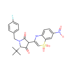 CC(C)(C)[C@H]1C(=O)C(C2=CS(=O)(=O)c3cc([N+](=O)[O-])ccc3N2)C(=O)N1Cc1ccc(F)cc1 ZINC000101294431